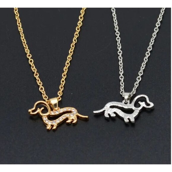 Cute Gold Hollow Dog Dachshund Rhinestones Necklace Dogs - Picture 3 of 3